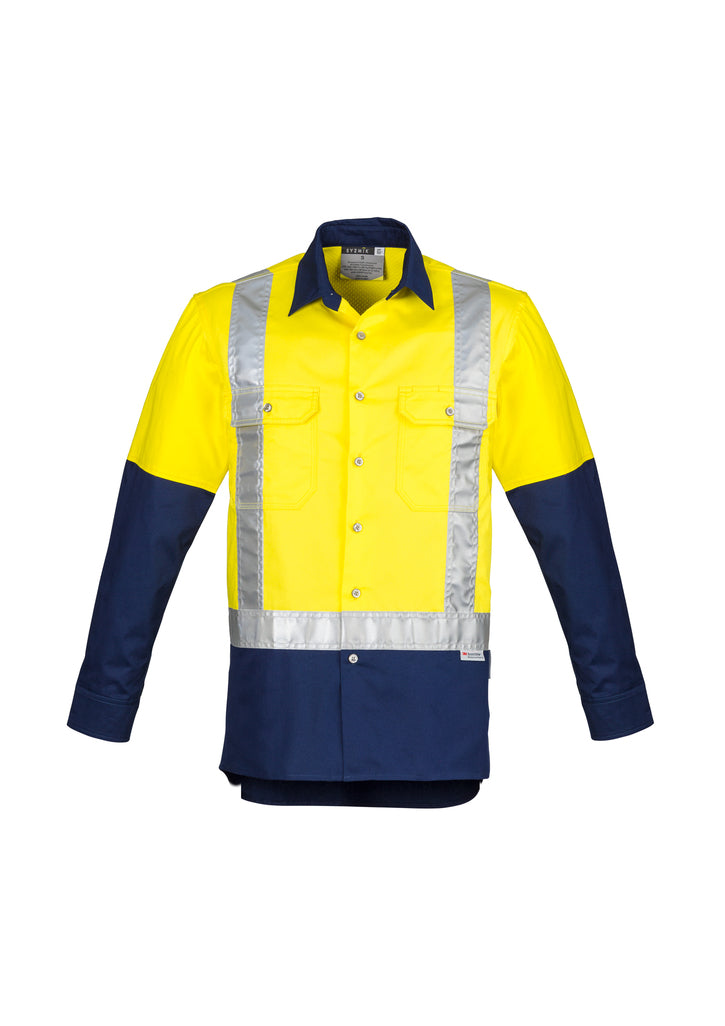 Mens Industrial Long Sleeve Shirt - Shoulder Taped S / Yellow/Navy