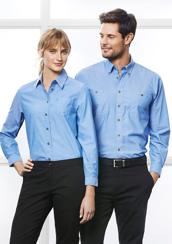 Mens Chambray Long Sleeve Shirt SH112 XS / Chambray Blue