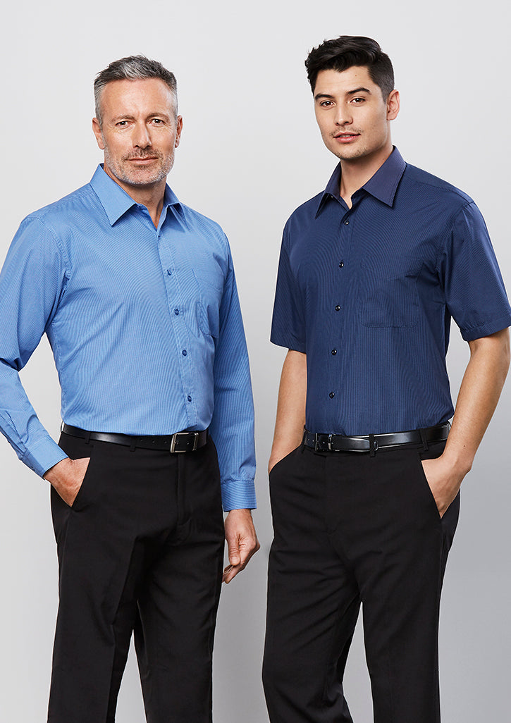 Mens Micro Check Short Sleeve Shirt SH817 S / Sky
