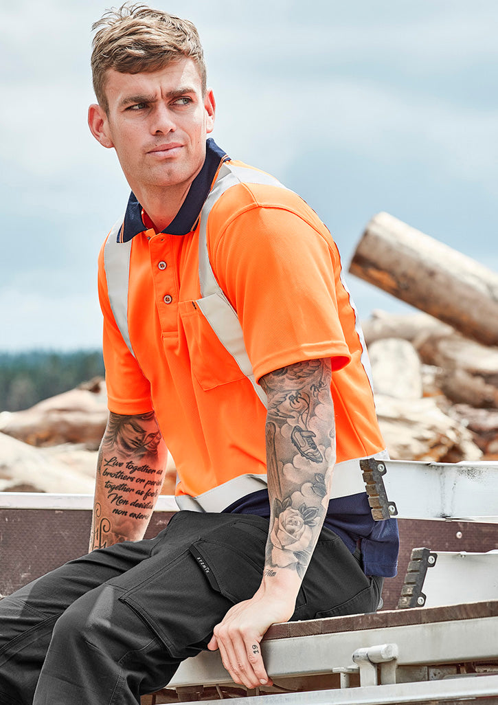 Hi Vis Mens Spliced Short Sleeve Polo - Shoulder Taped