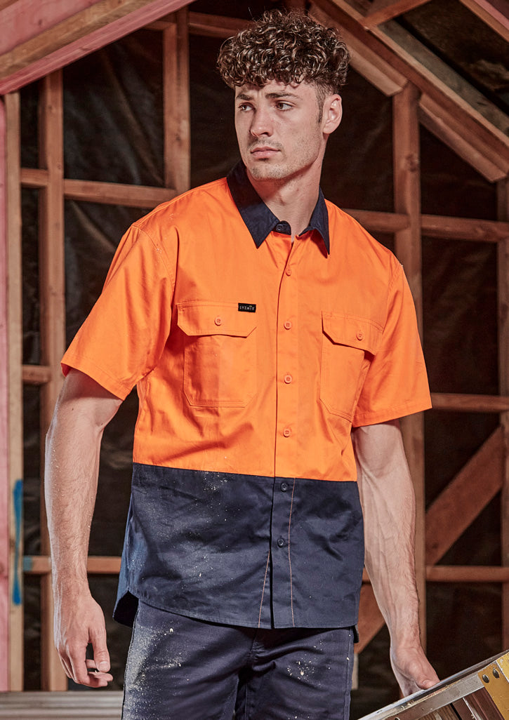 Mens Hi Vis Short Sleeve Shirt XXS / Yellow/Navy