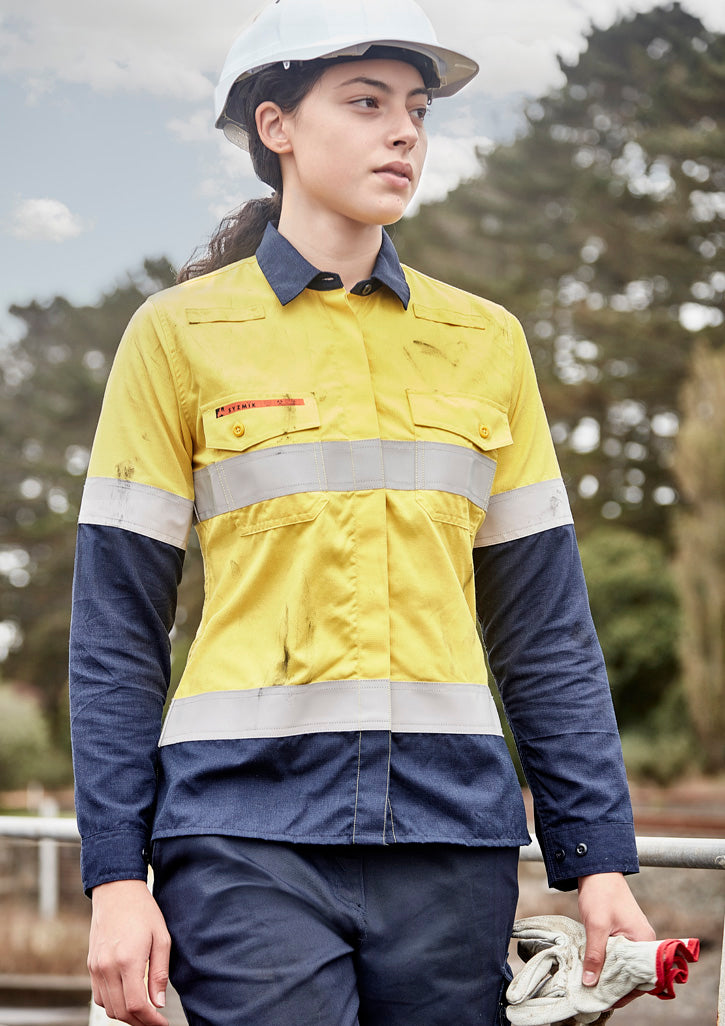 Womens Orange Flame Lightweight Ripstop Taped Shirt 24 / Yellow/Navy