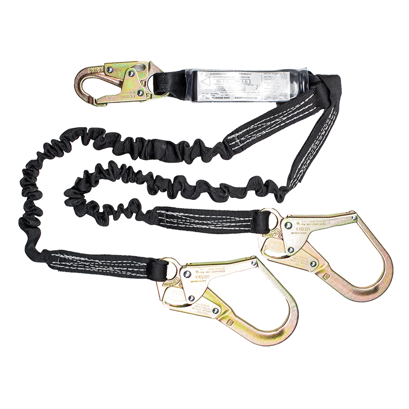 LSXZ2W5E - Double elasticated lanyard with snaphook & scaffold hooks / 181kg rated