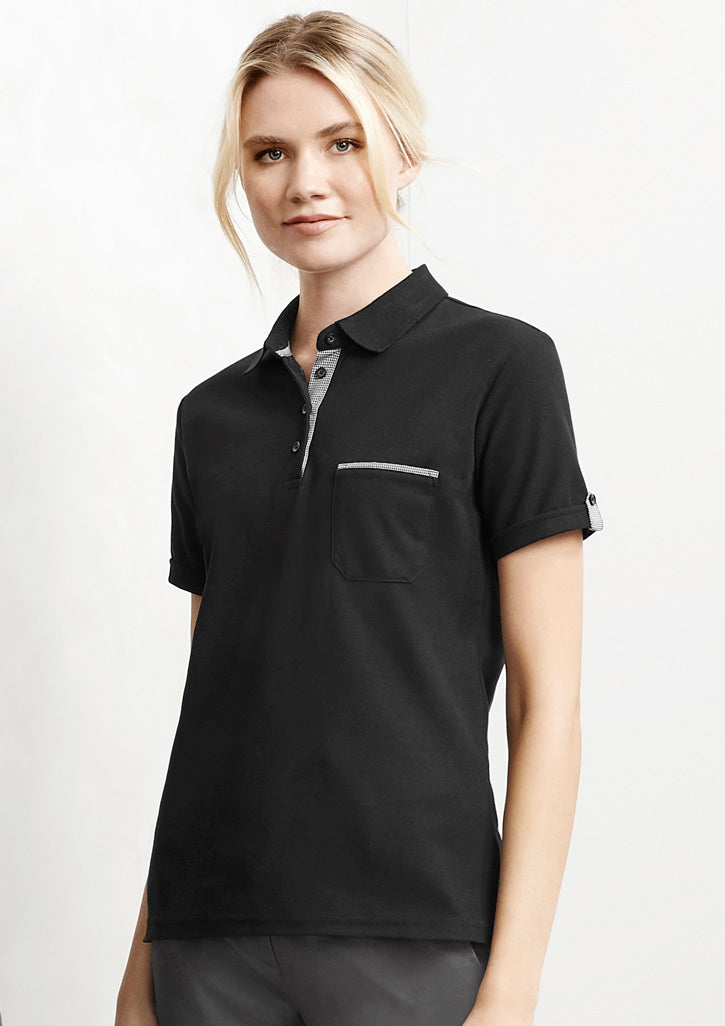 Womens Edge Short Sleeve Polo P305LS 8 / Black/Check