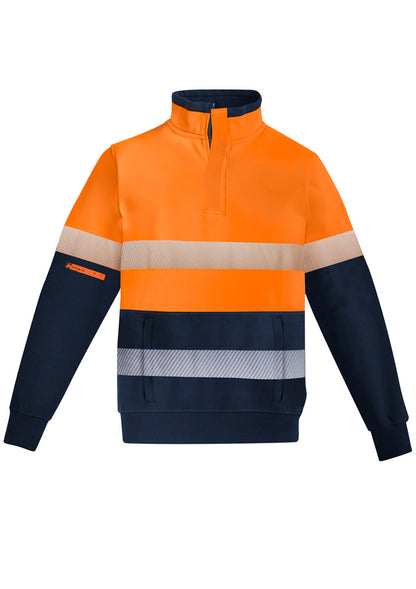 Mens Orange Flame Hi Vis 1/4 Zip Brushed Fleece Pullover - Hoop Taped XXS / Yellow/Navy