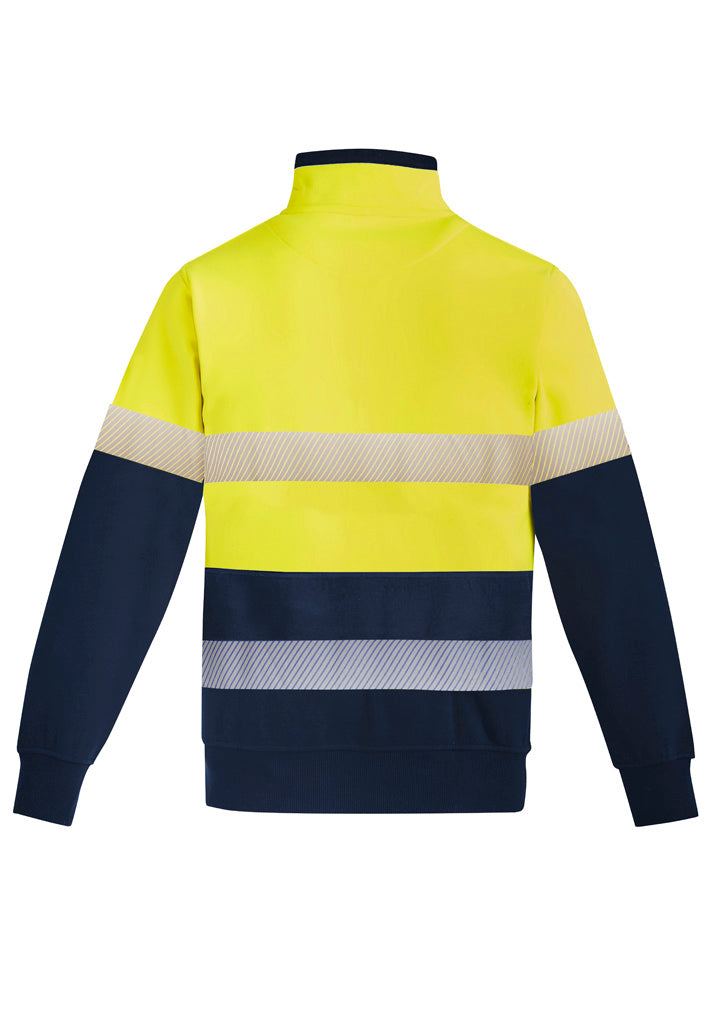 Mens Orange Flame Hi Vis 1/4 Zip Brushed Fleece Pullover - Hoop Taped XXS / Yellow/Navy