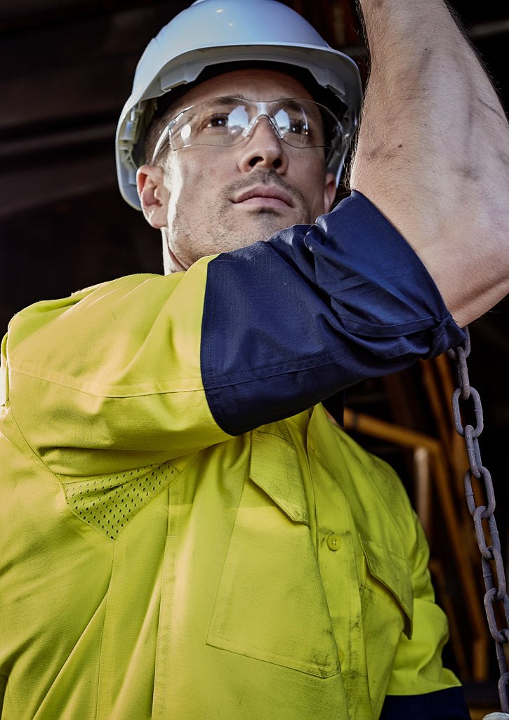 Mens Rugged Cooling Hi Vis Long Sleeve Shirt XXS / Yellow/Navy