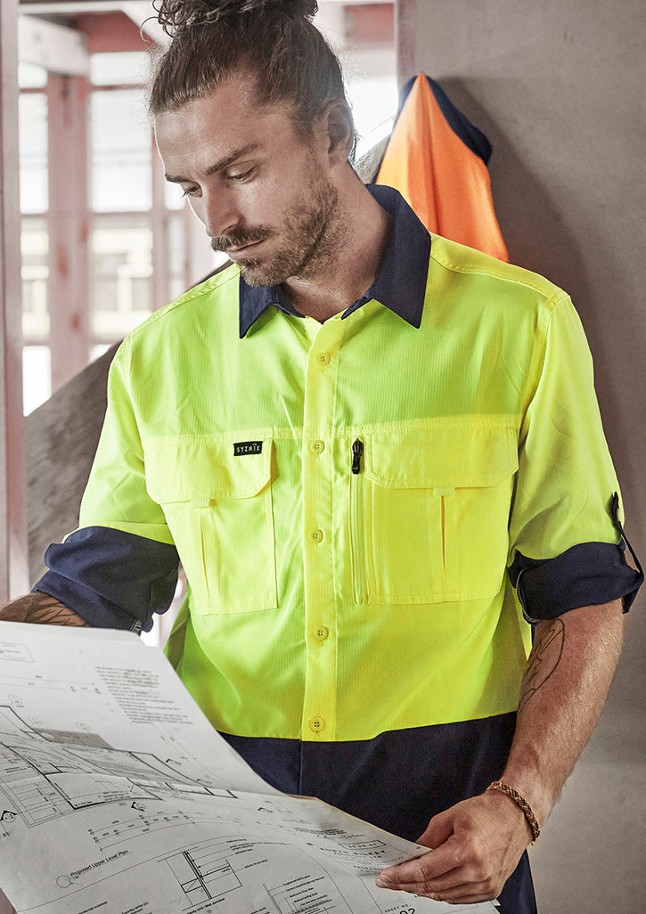 Mens Hi Vis Outdoor Long Sleeve Shirt XXS / Yellow/Navy