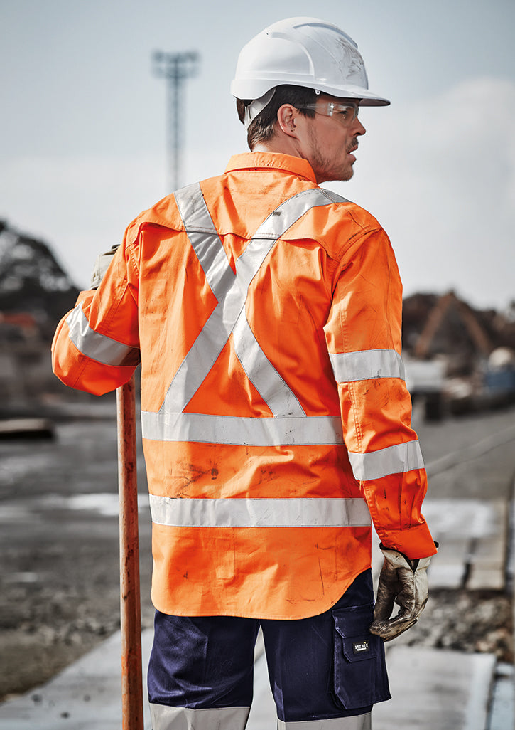 Mens Hi Vis X Back Taped Long Sleeve Shirt XXS / Orange